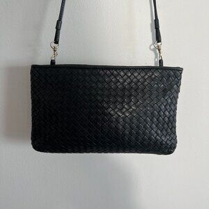 Ganson Vintage Black Leather woven crossbody bag